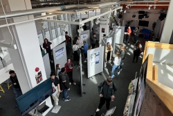 The display of research posters in the Eldon foyer.