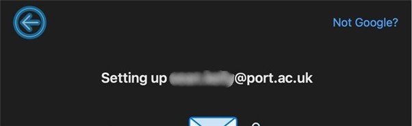 Outlook sign-in screen with 'Not Google?' option showing in the top-right corner. 