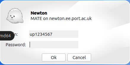 Login window for Newton showing username and password fields.