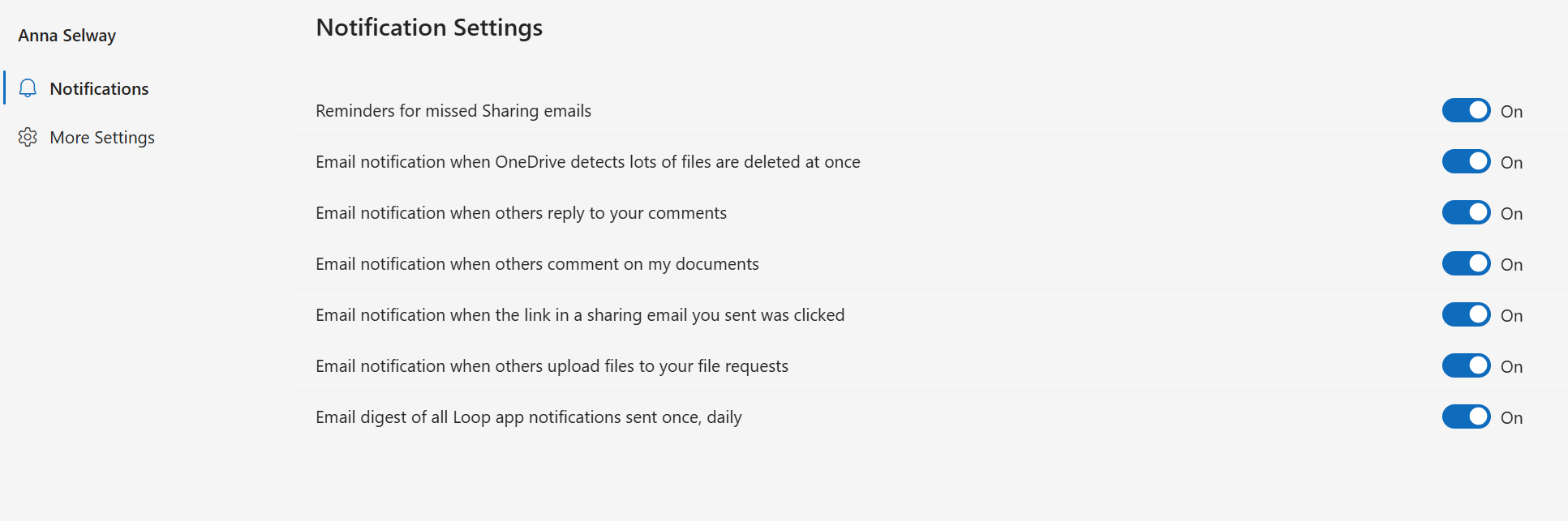 OneDrive Notification available through settings