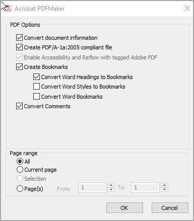 PDF A options