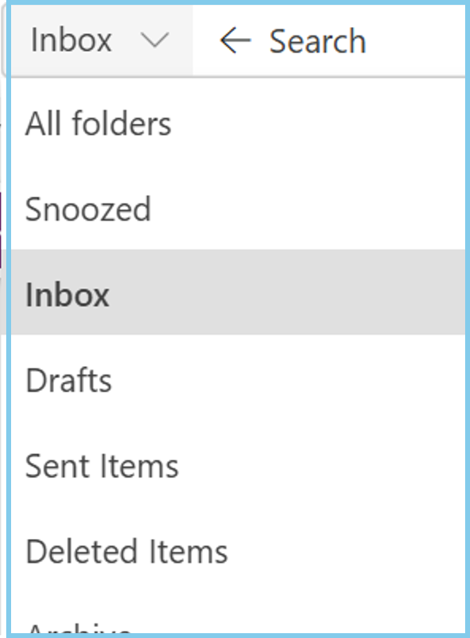 Outlook search bar folder selection