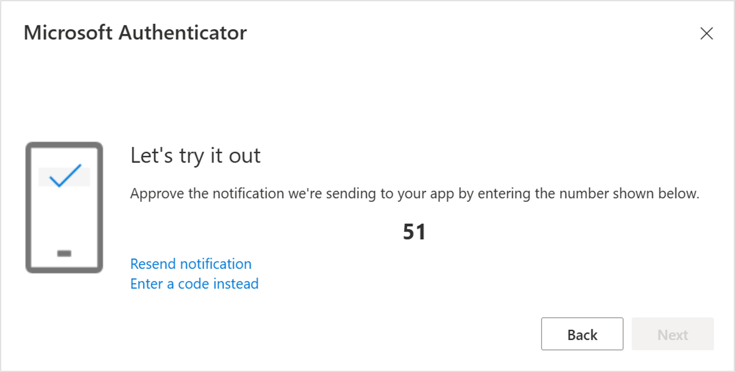 A code will be sent to test the authentication