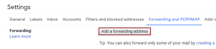 Add forwarding address button