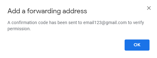 A confirmation code was sent message