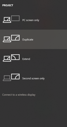 Display Settings accessed via Windows and P keys