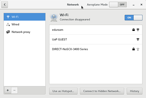 eduroam listed under available networks