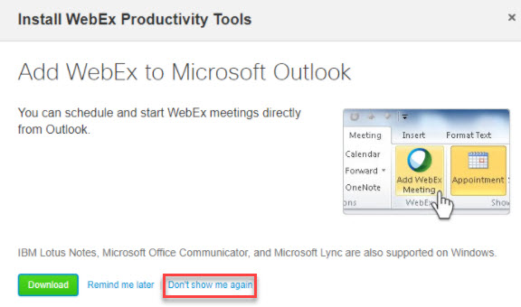 WebEx Outlook extension