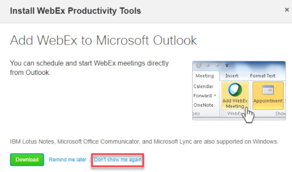 schedule webex meeting outlook