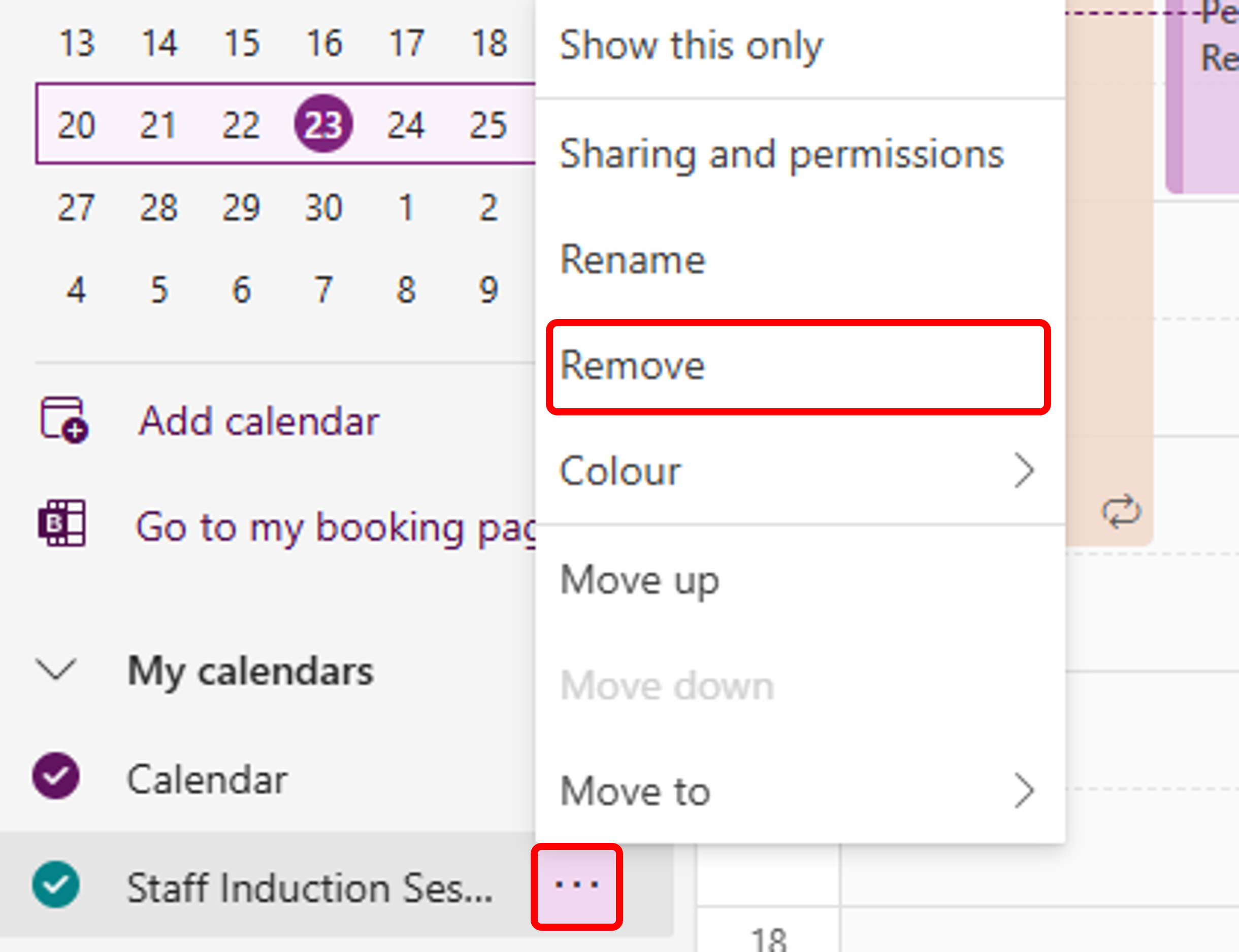 Remove button selected on calendar drop down list