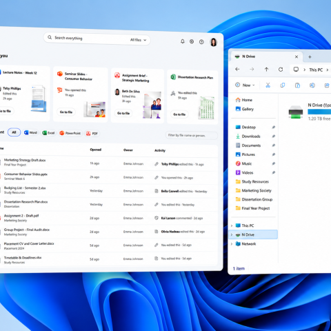 OneDrive and File explorer windows on desktop