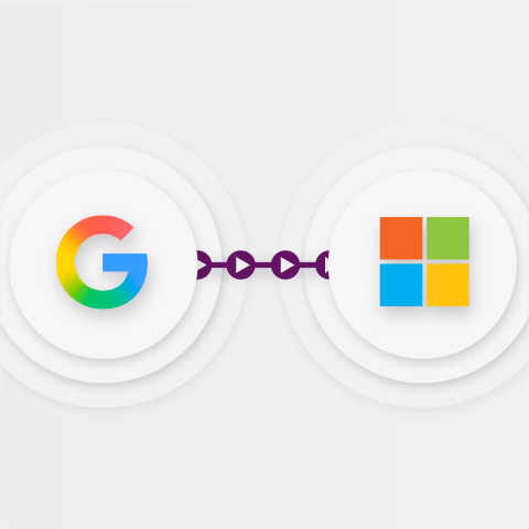 google and Microsoft Logo with line moving between