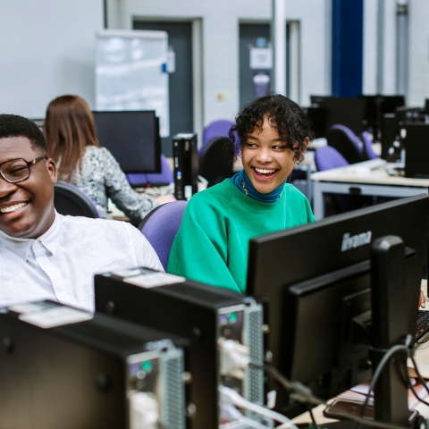 Accounting students enjoying studying in suite