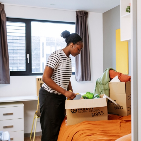 University of Portsmouth student packing up their room in halls. 