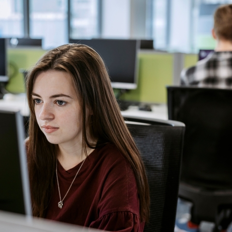 Female student using computer