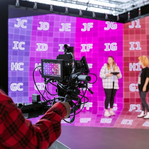 Three Students utilising the CCIXR Smart Stage Studio.