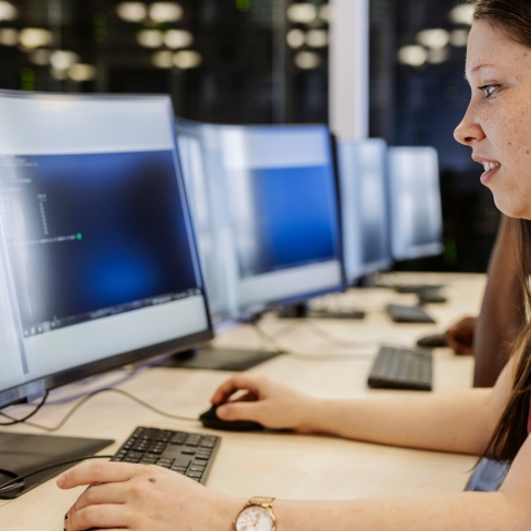 Woman working on computer 