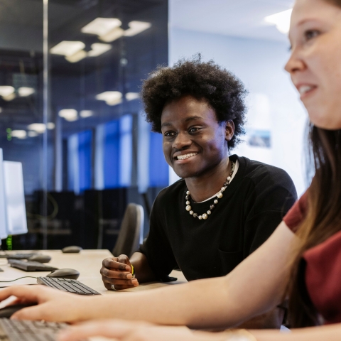 Two students typing on desktop computers
Technology Facilities Day One  - NOT FOR THIRD PARTY - CONSENT