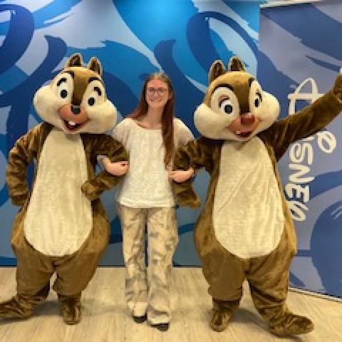 Michaela with Disney characters, Chip and Dale