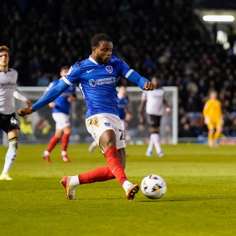 Portsmouth midfielder Milli Alli (27) during the EFL Championship match between Portsmouth and Derby County at Fratton Park Stadium, Portsmouth, England on 16th March 2025