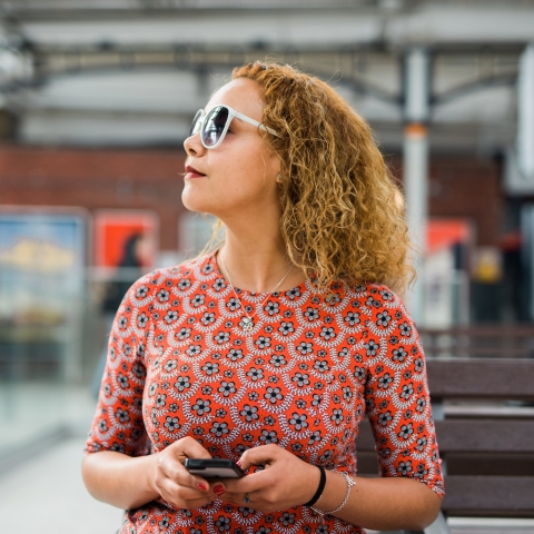 Female student at Portsmouth & Southsea train station