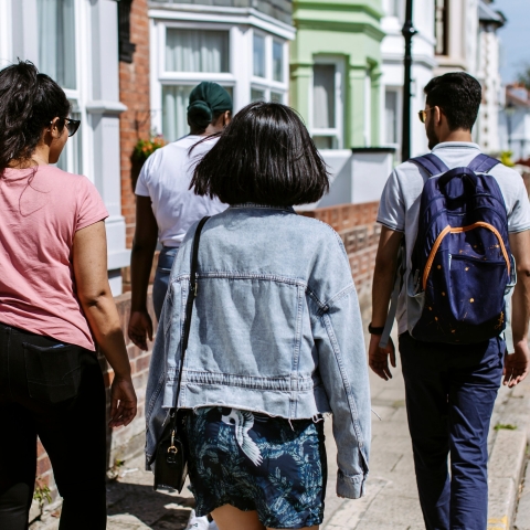  Group of three students walking down Portsmouth road