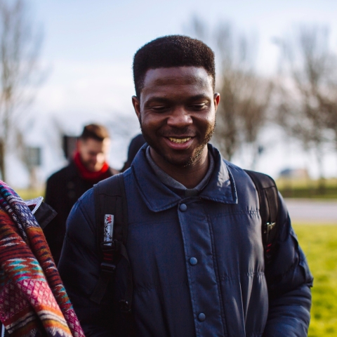 International students walking across The Common in Southsea