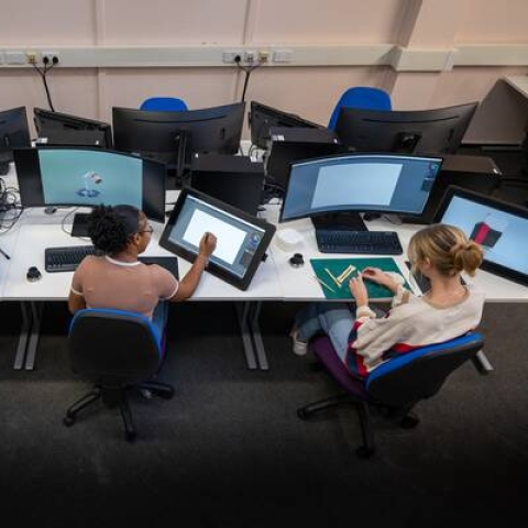 aerial view of people working on computers