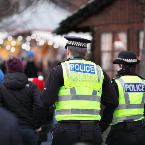 Two police officers in high visibility uniform