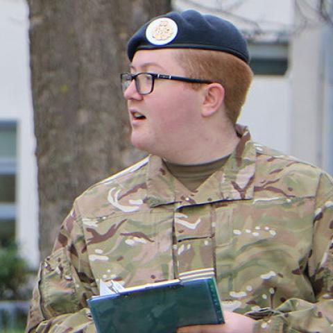 army student giving orders in uniform