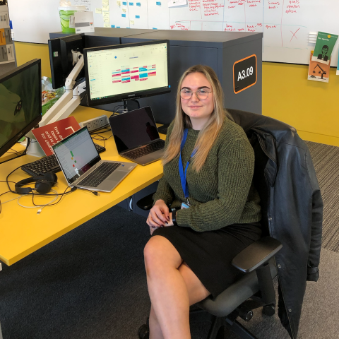 Orla at her desk