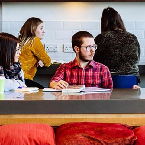 Students studying as group in Eldon building