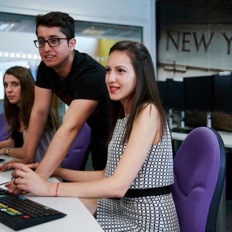 University of Portsmouth students working at computer