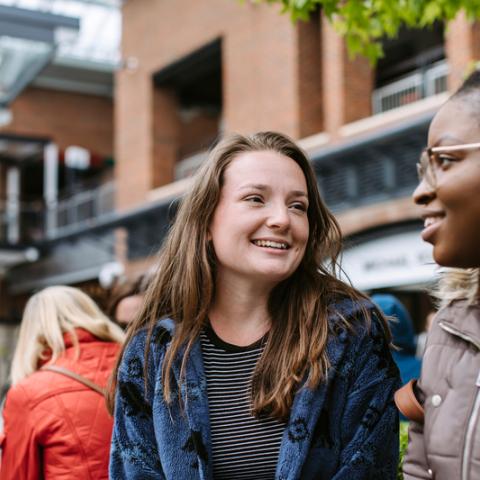 Female UoP students at Gunwharf Quays, Portsmouth