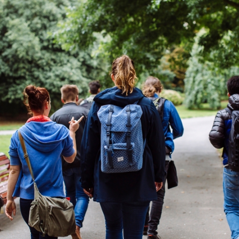 Students walking together in Victoria Park