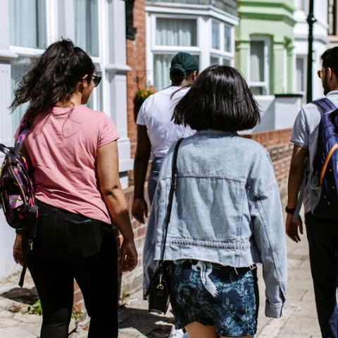  Group of three students walking down Portsmouth road