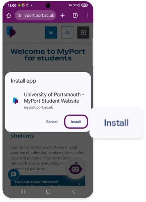 Install prompt on Chrome browser on an Android device