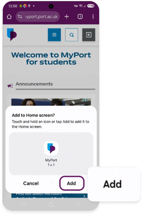 Add prompt on Chrome browser on an Android device