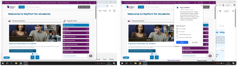MyPort web app in Windows taskbar, downloaded from Chrome and Edge browsers