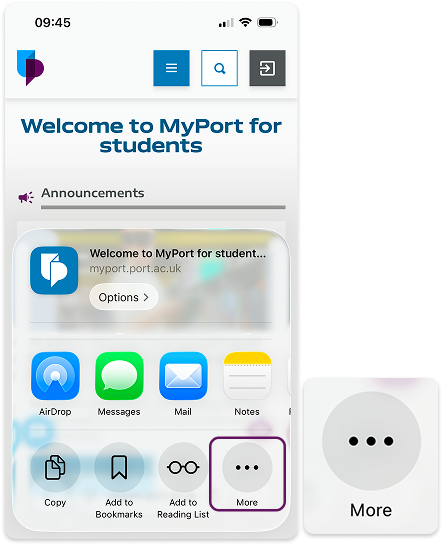 More icon on Safari browser on iOS device.