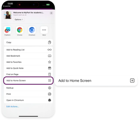 Add to home screen on Safari browser on iOS device