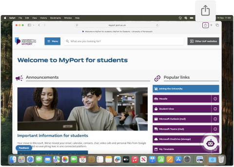 Share button on Safari browser on macOS device
