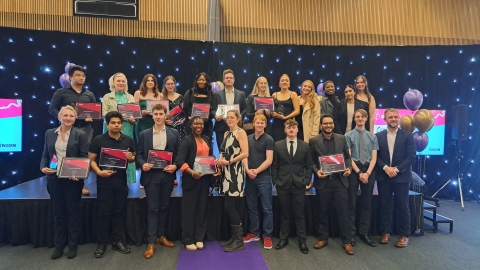 The winners of the student impact awards posing for a group photo