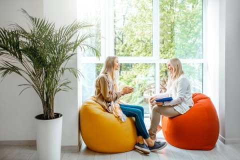 two girls are chatting