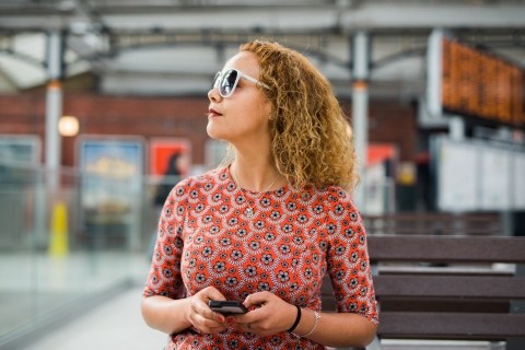 Female student at Portsmouth & Southsea train station