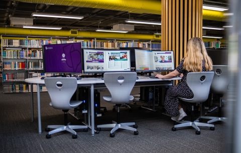 Photographs of new Curved Monitor Displays installed at University Library