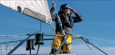 Sophie at the bow sailing/exploring (credit to Clipper Race) 