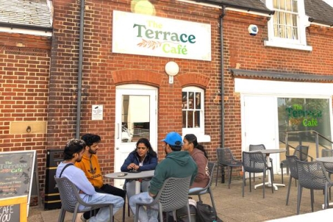Students hanging out at the Terrace Café