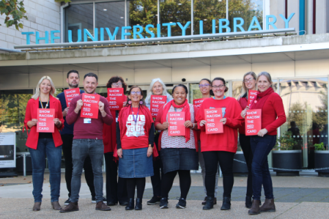 University staff marking Wear Red Day