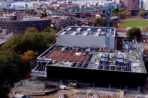 Drone footage of the Ravelin Sports Centre roof under construction